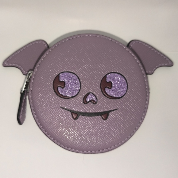 Coach Halloween Bat Coin Card Case Lilac Crossgrain Leather - Picture 4 of 16